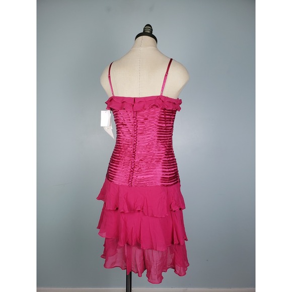 VTG Sue Wong Women's 6 100% Silk Dress Fuchsia Y2K Ruffle Strappy Formal NWT - Picture 2 of 9
